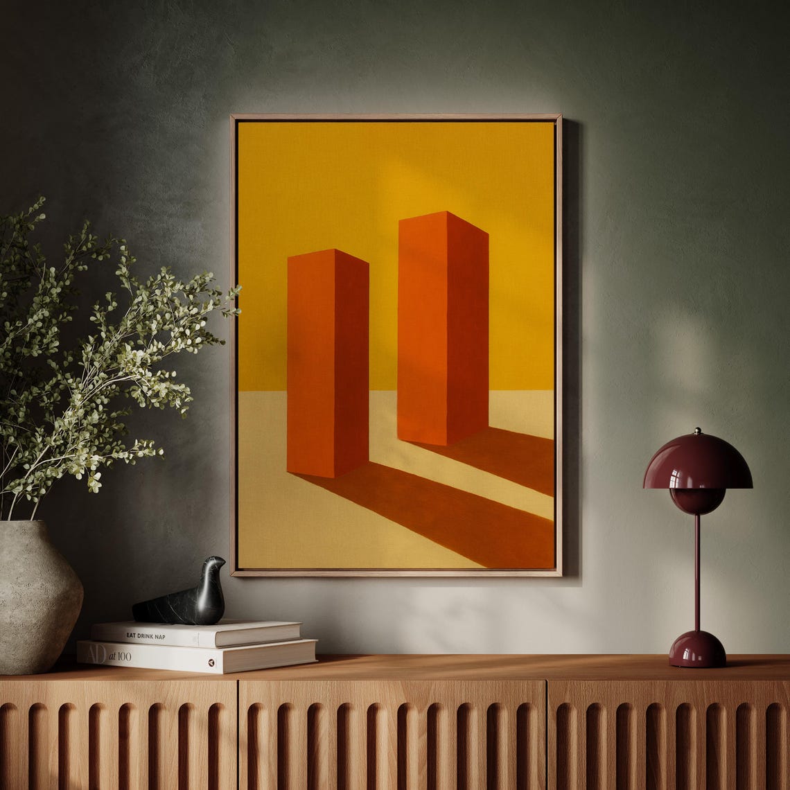 Orange Monolith Towers Mustard Minimal Geometric Shape Art Poster