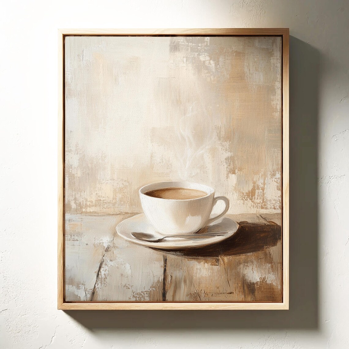 Minimalist Coffee Cup on Rustic Table Cozy Cabin Painting Wall Art - Image 7
