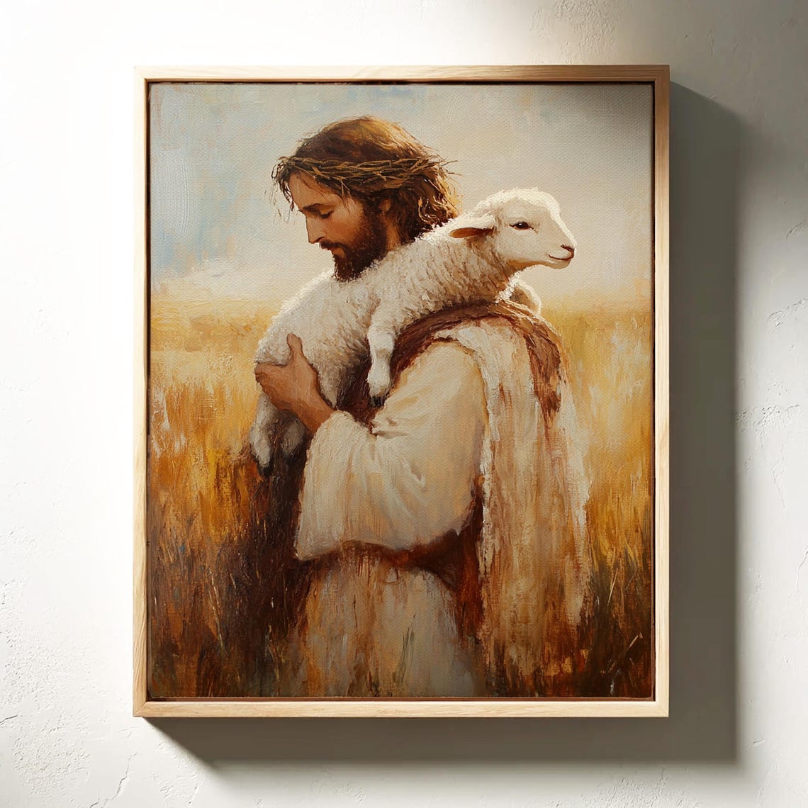 Jesus With Lamb Crown Of Thorns Wheat Field Faith Art Poster - Image 3