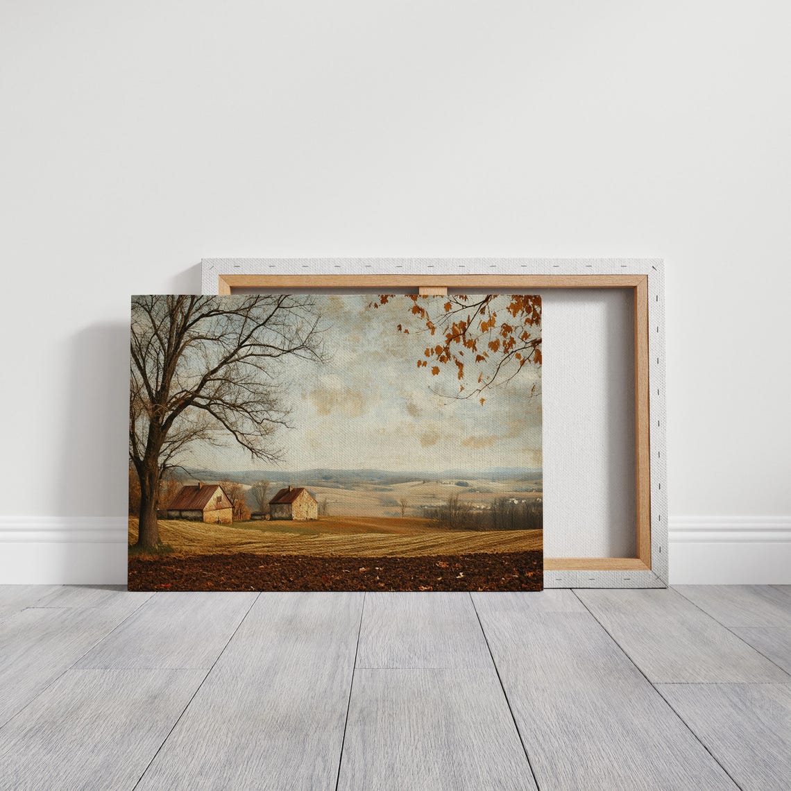 Vintage Farm Barns and Plowed Fields in the Countryside Poster - Image 4
