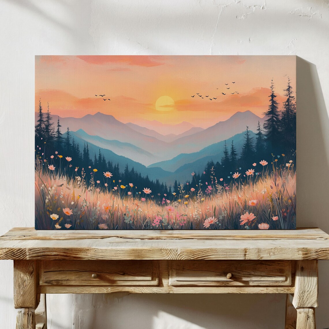 Golden Sunrise Over Serene Mountain Valley, Landscape Art Print - Image 3