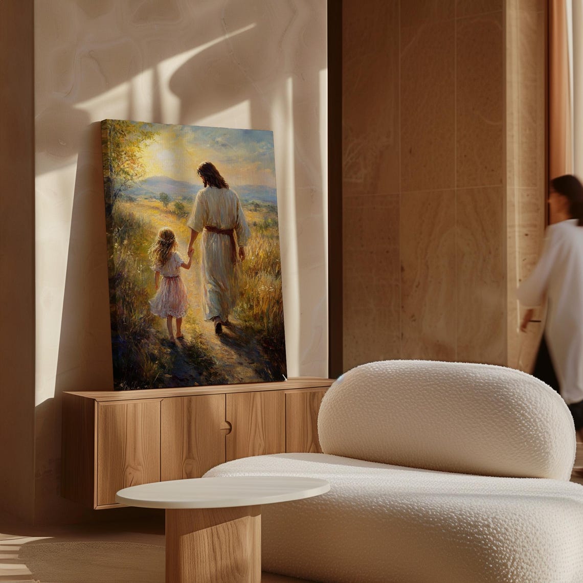 Jesus Walking With A Child At Sunset Tender Christian Scene Poster - Image 7