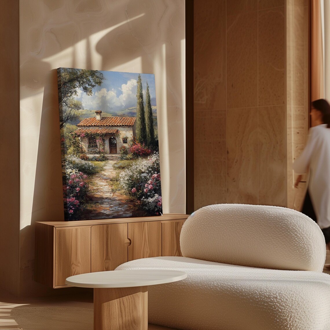 Tuscan Cottage With Terracotta Roof Cypress Trees Flower Garden Poster - Image 6