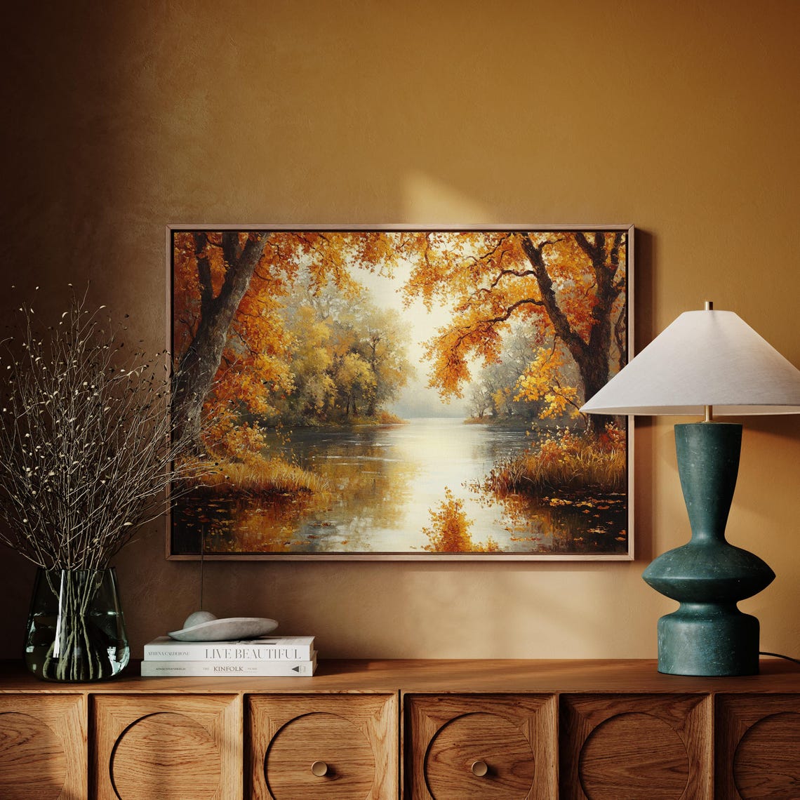 Golden Autumn Lake with Tranquil Reflective Waters Rustic Scene Poster - Image 4