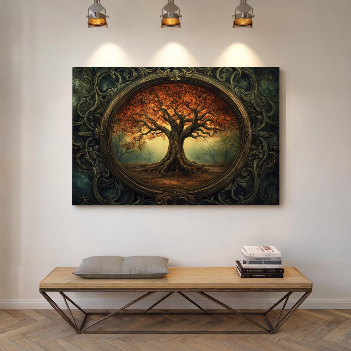 Vintage Tree of Life Autumn Foliage in Ornate Scroll Frame Art Poster - Image 4