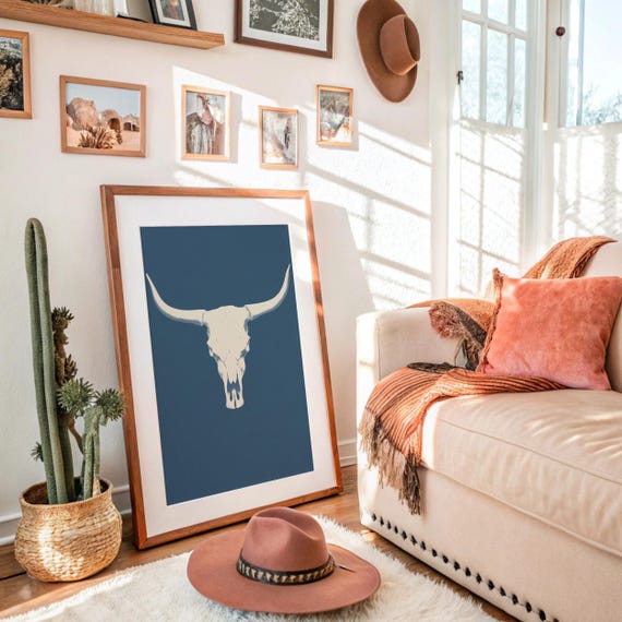 Longhorn Skull Western Minimalist Print