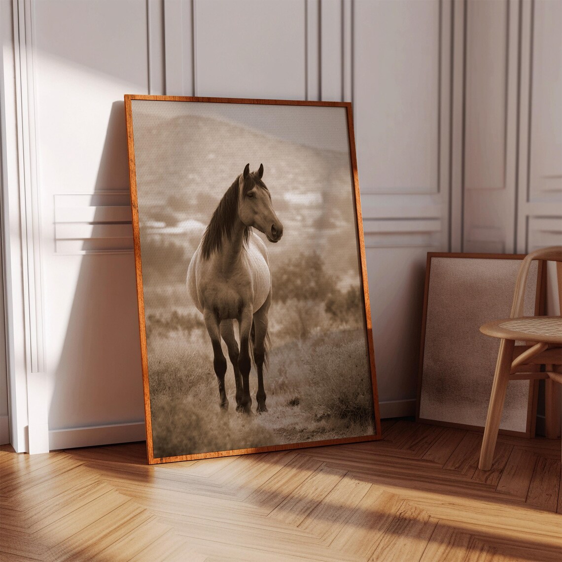 Wild Mustang Horse Sepia Tone Portrait Grassland Western Photo Poster