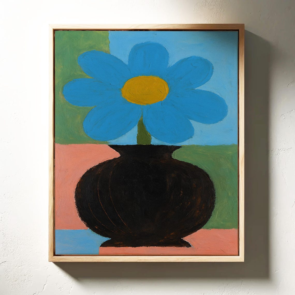 Bold Blue Flower in Black Vase Modern Floral Still Life Wall Art