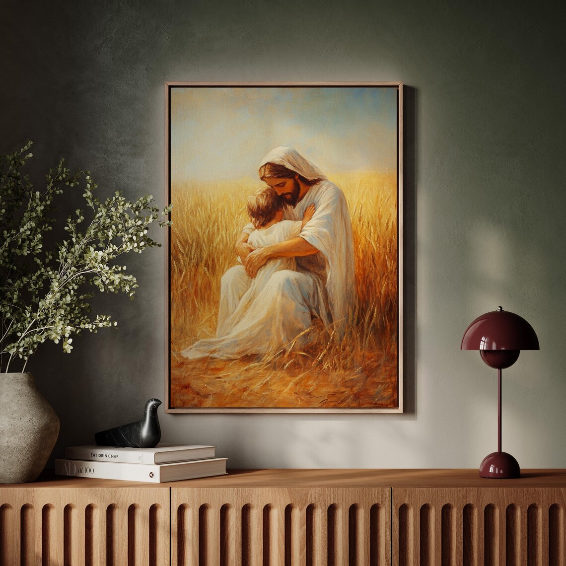 Jesus Kneeling to Embrace a Child in a Golden Wheat Field Poster - Image 3