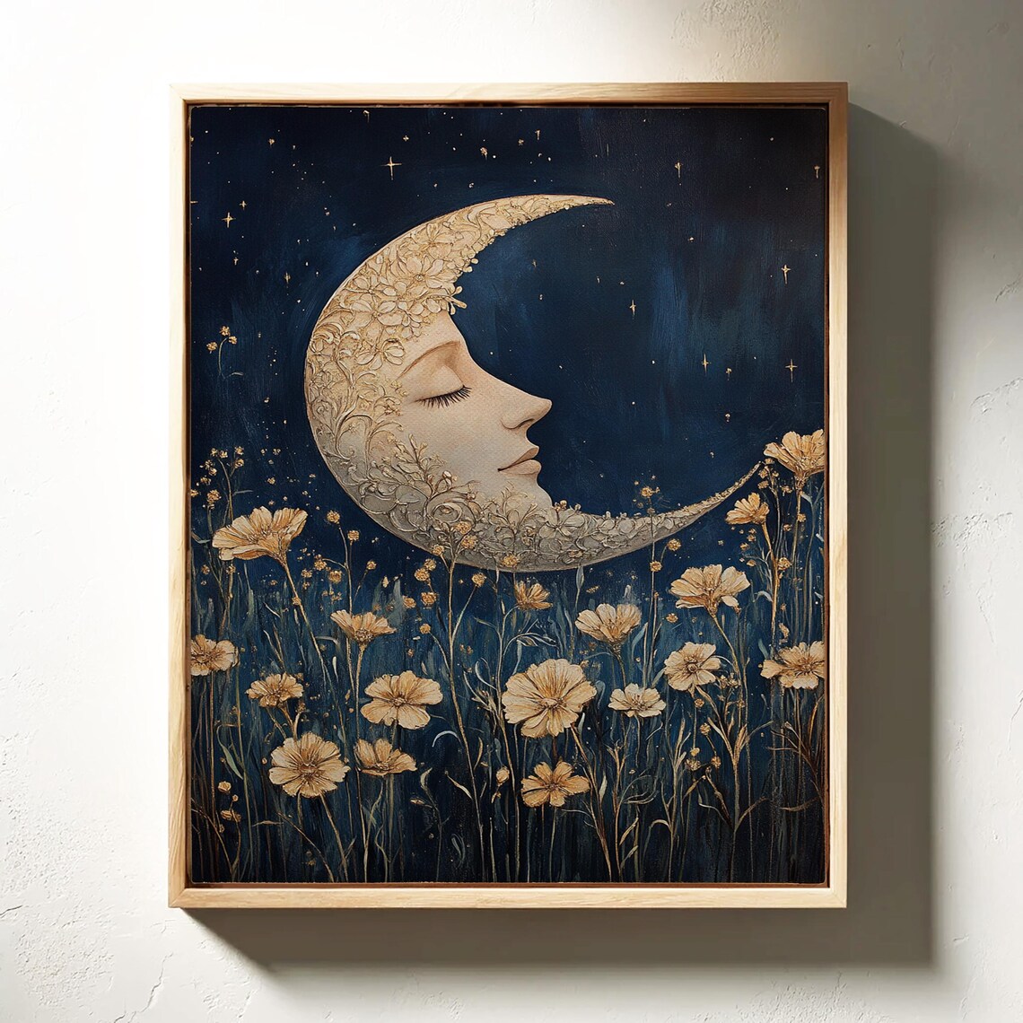 Crescent Moon With Floral Design, Dreamy Night Sky - Image 3
