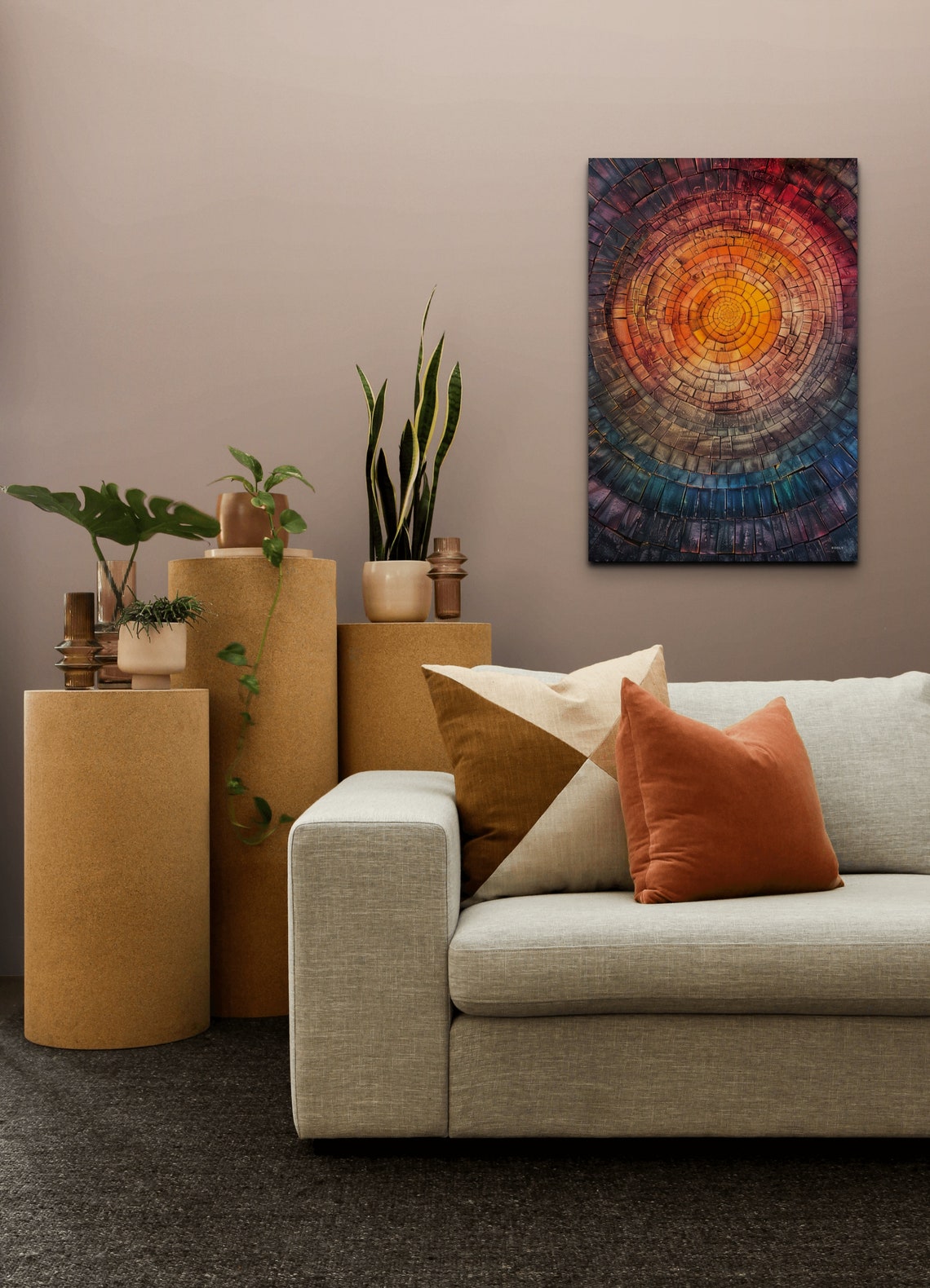 Colorful Concentric Circle Mosaic Brick Pattern Abstract Poster - Image 5