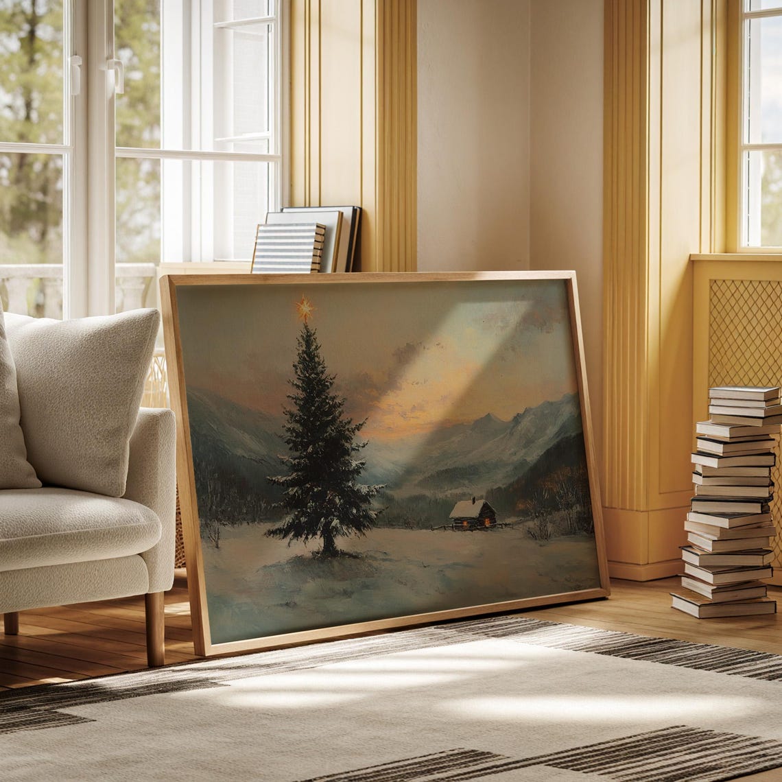 Tall Snowy Christmas Tree With Star Mountain Cabin Winter Poster - Image 5