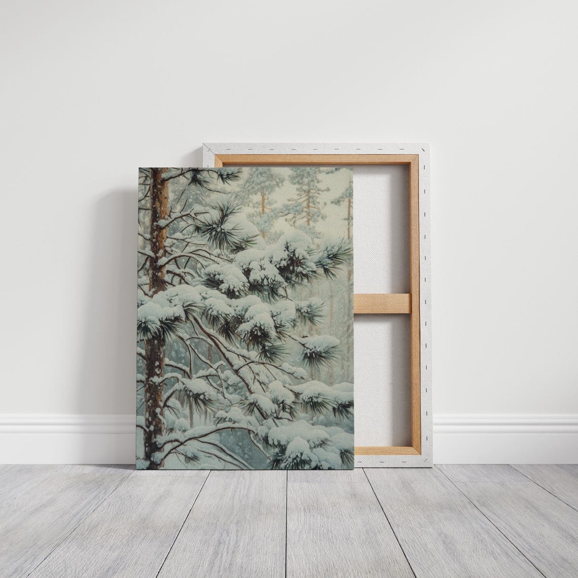 Snow Covered Pine Branches Misty Winter Forest Landscape Art Print - Image 3