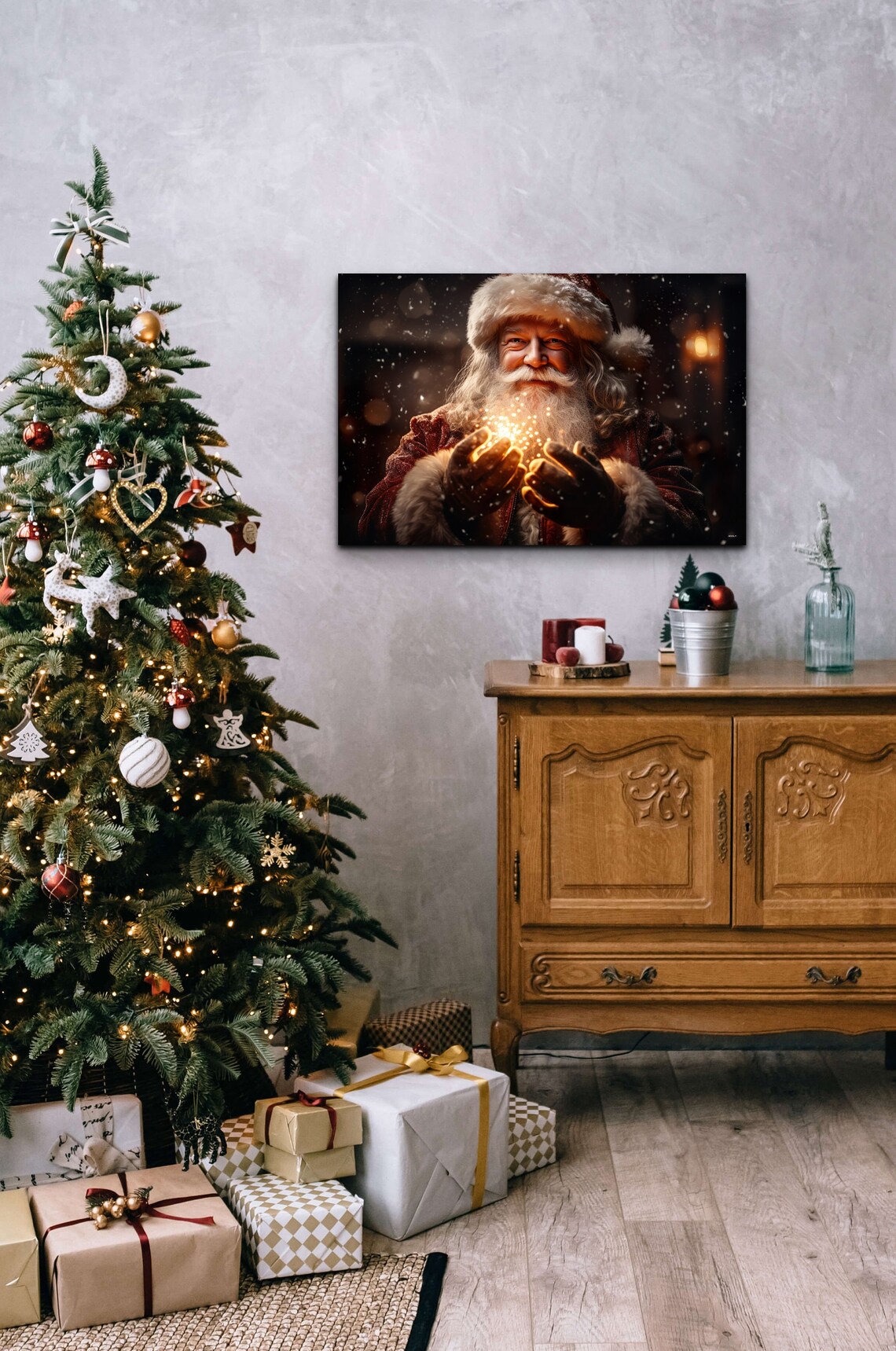 Santa With Magic In His Hands Christmas Art Print - Image 3