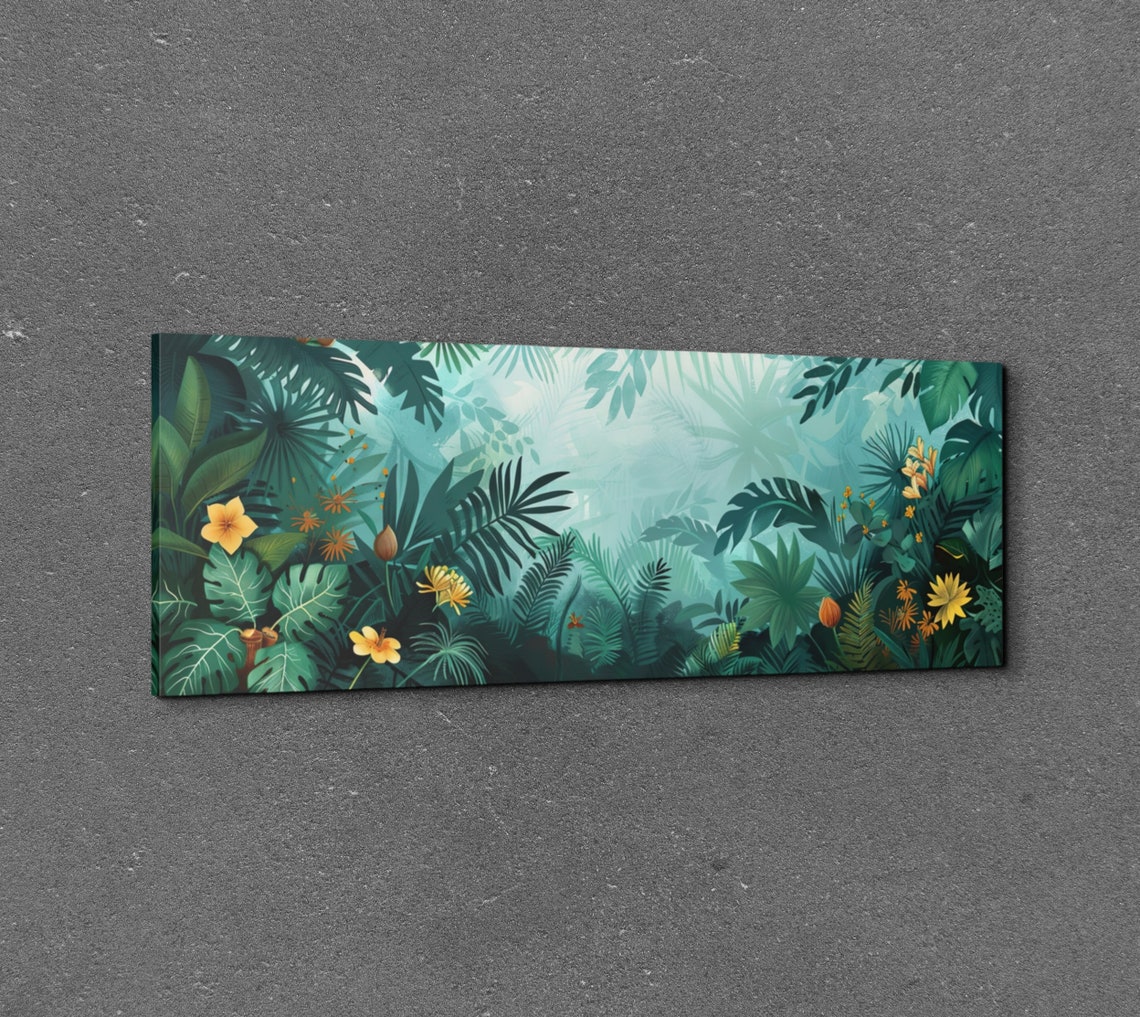 Teal Tropical Leaves With Golden Flowers Botanical Art Poster - Image 3