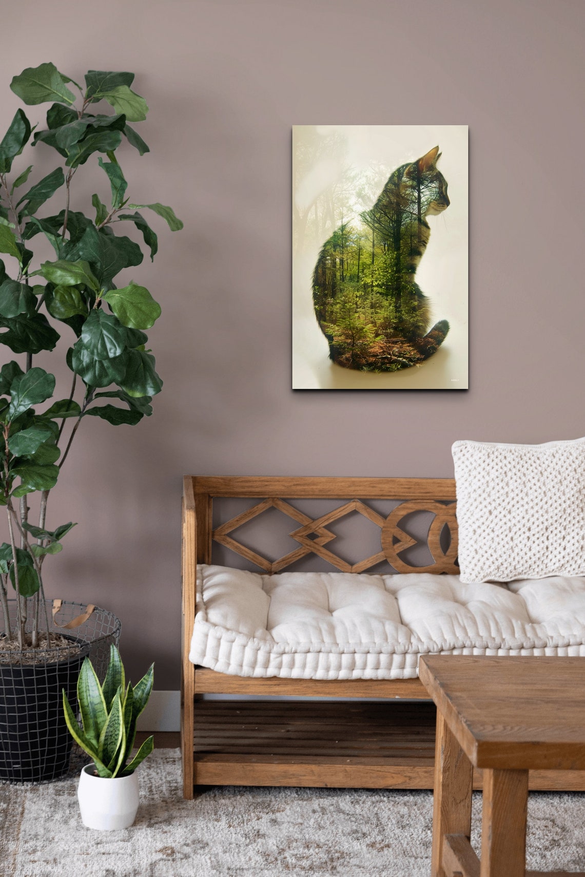 Cat and Forest Double Exposure Green Nature Silhouette Poster - Image 7