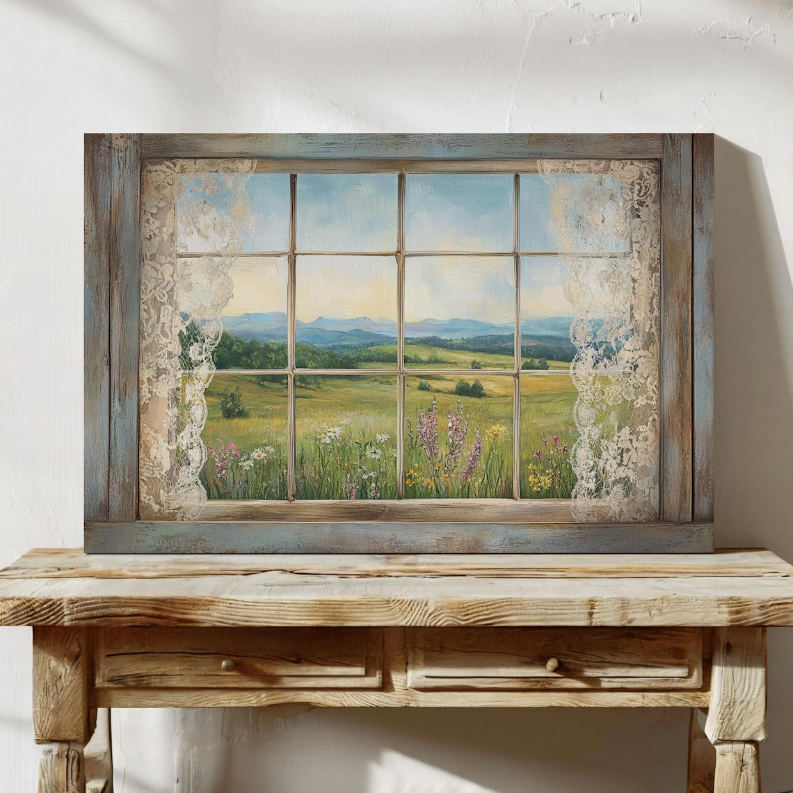Rustic Window View Art Print, Countryside Landscape