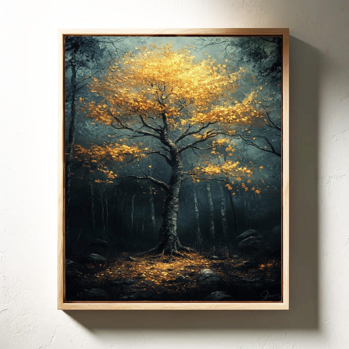 Golden Tree In Mystical Forest Illuminated Nature Enchanted Woodland Wall Art For Cozy Home Dcor - Image 3