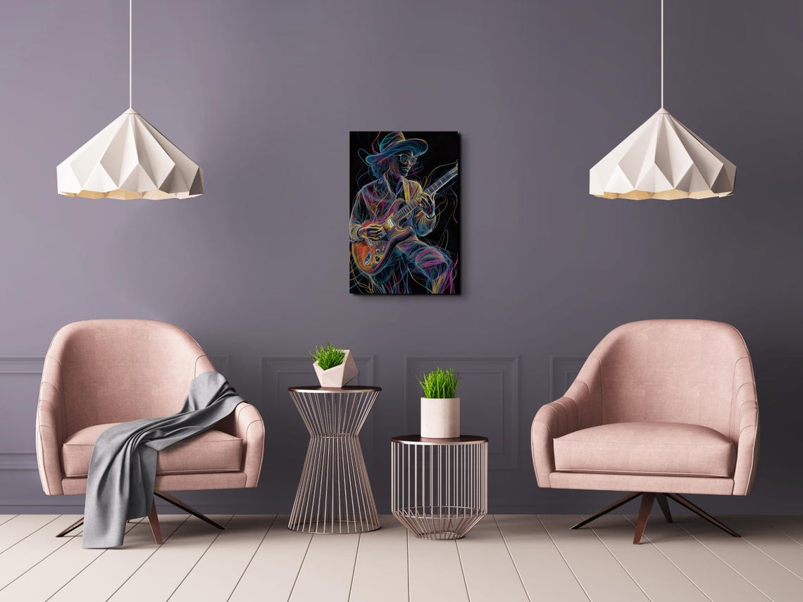 Neon Line Art Electric Guitarist in Sunglasses Music Wall Poster - Image 7
