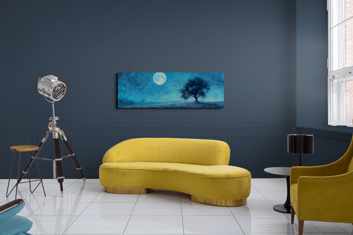 Full Moon Over Lone Tree Starry Night Panoramic Landscape Poster - Image 5