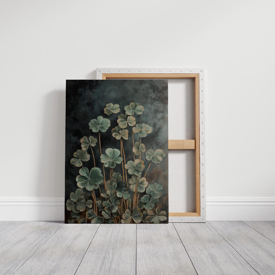 Lush Clover Leaves Moody Dark Green Botanical Painting Wall Art - Image 7