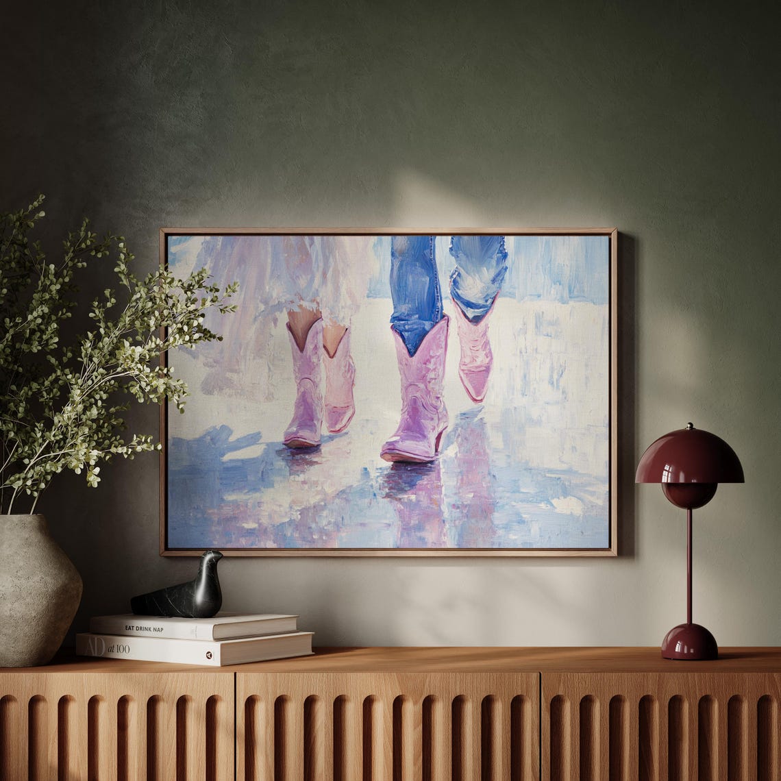 Pink Cowboy Boots On Wedding Day Rainy Stroll Painting Poster - Image 7