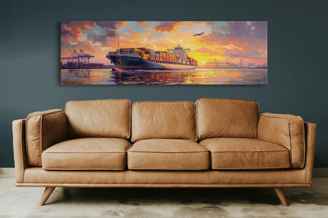 Cargo Ship Sunset Port Maritime Wall Art Industrial Ocean Print - Image 4