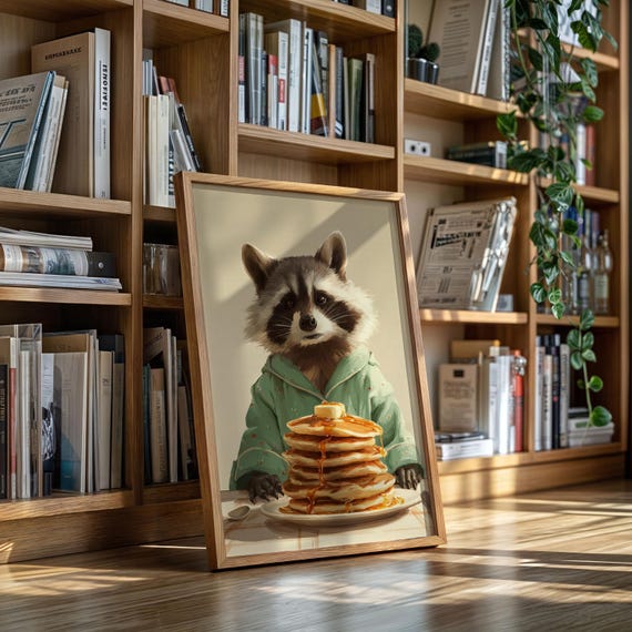 Raccoon With Pancakes And Syrup Illustration