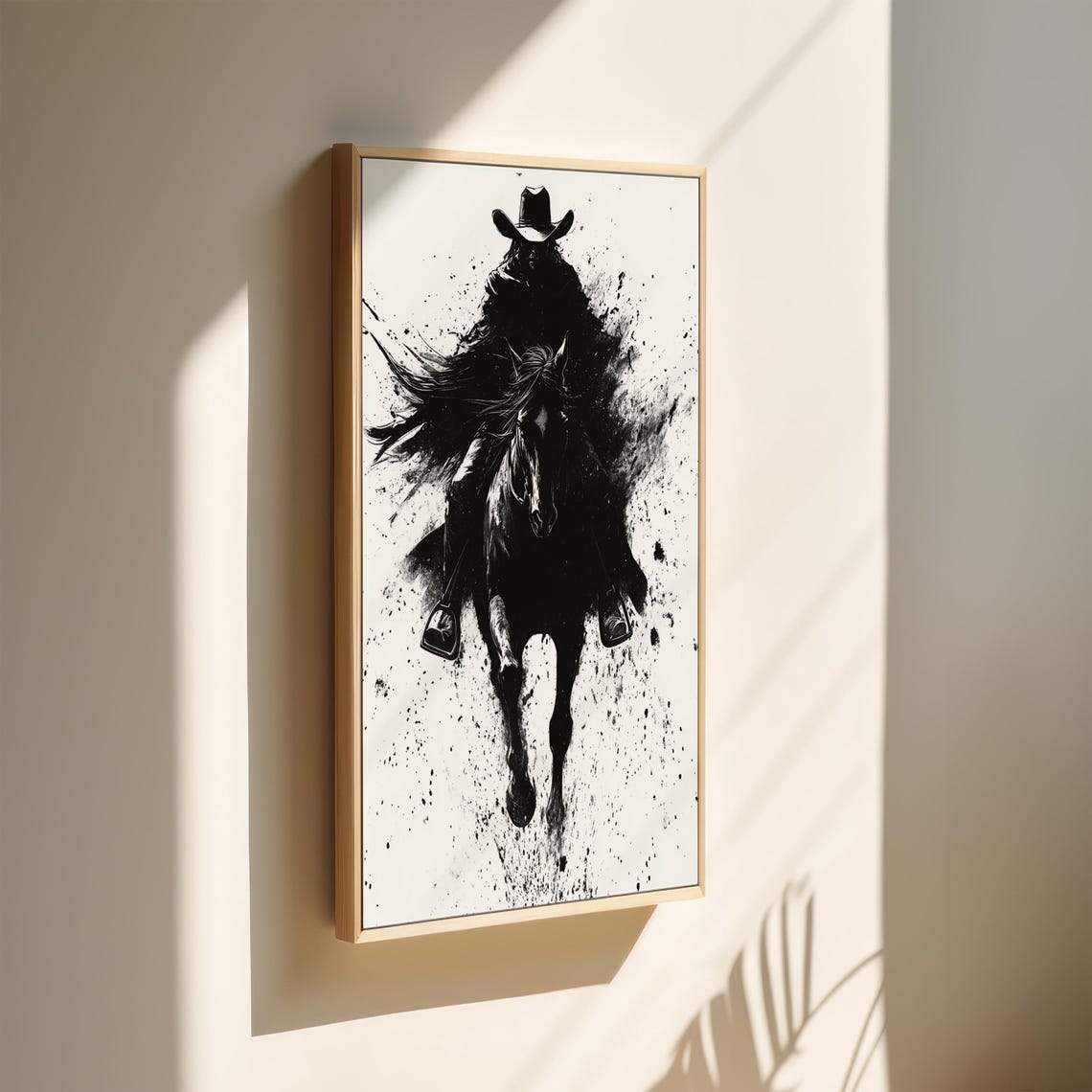 Shadow Cowboy Riding Toward Viewer Bold Black Ink Western Poster - Image 2