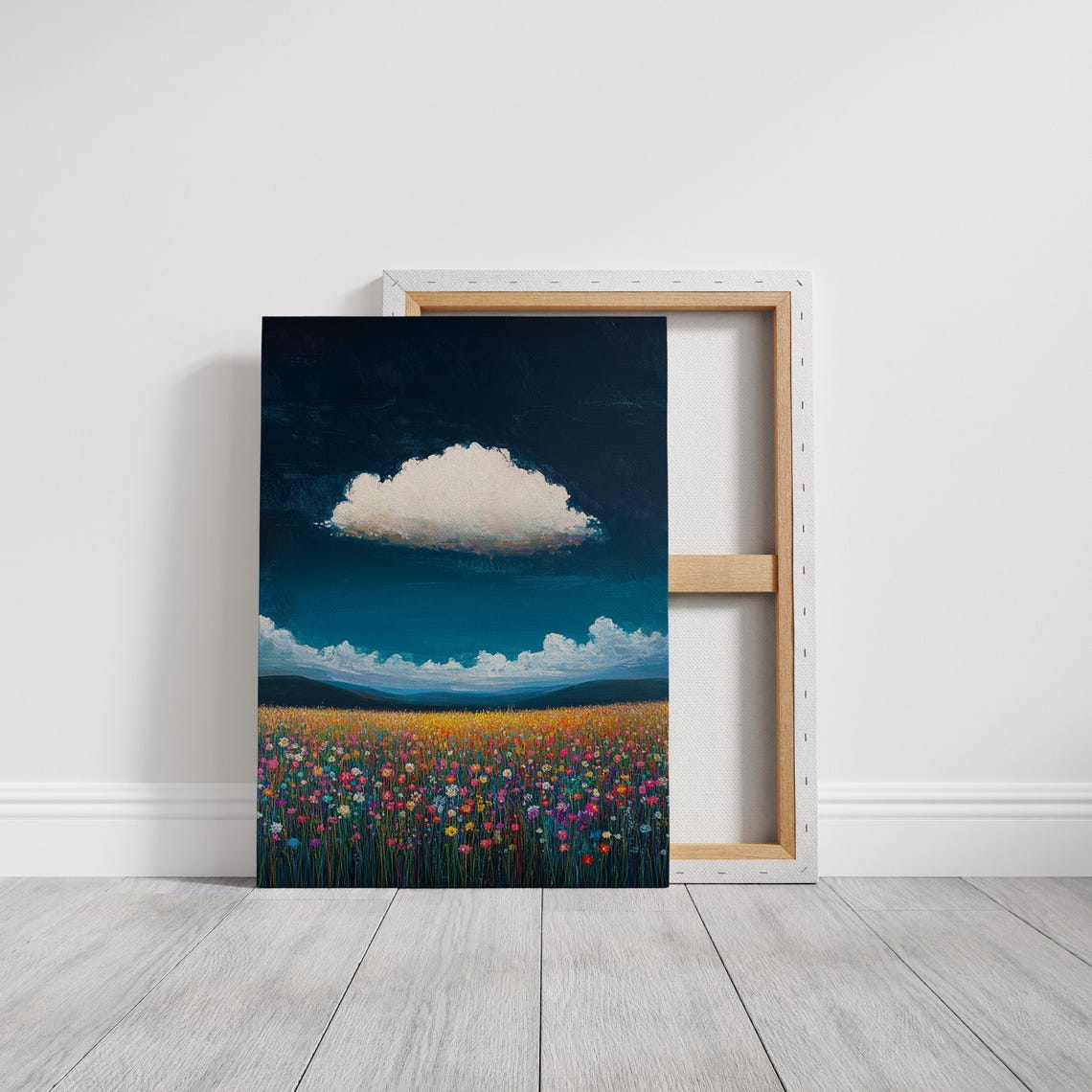 White Cloud Over Colorful Wildflower Field Mountain Landscape Poster - Image 3