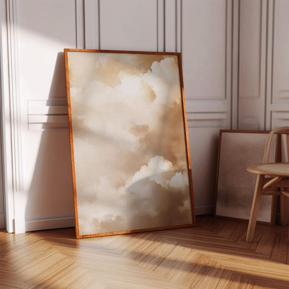 Sepia Cloud Canvas Wall Art Warm Neutral Sky Print For Minimalist Boho Or Vintageinspired Decor