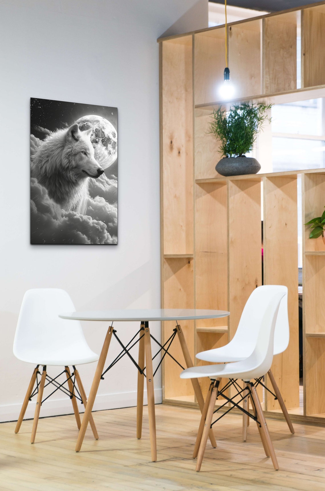 White Wolf Full Moon Night Sky Black White Wild Animal Poster - Image 5