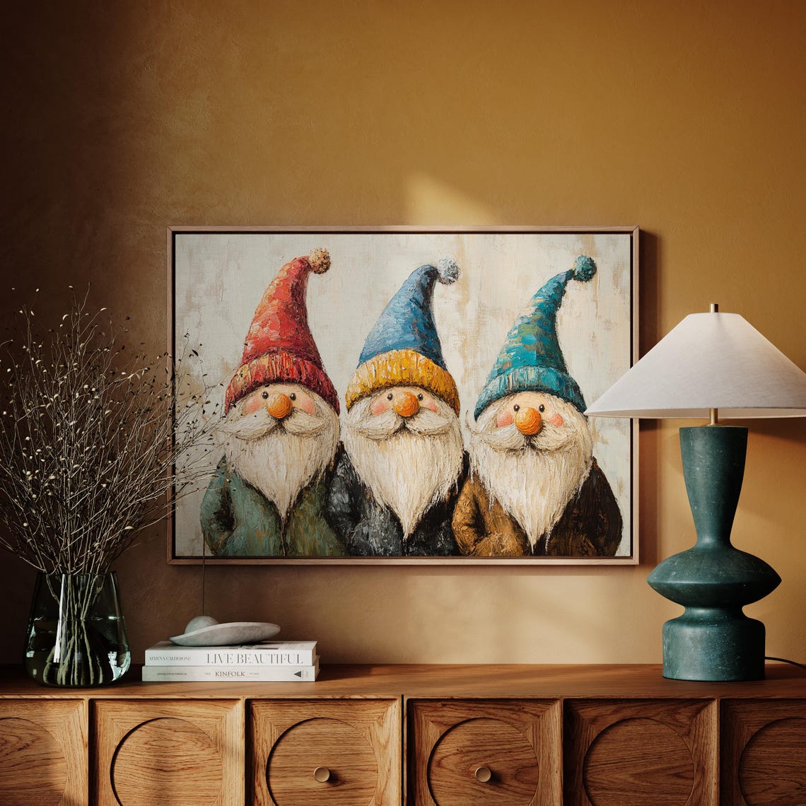 Three Cute Christmas Gnomes In Colorful Hats Whimsical Holiday Poster - Image 4