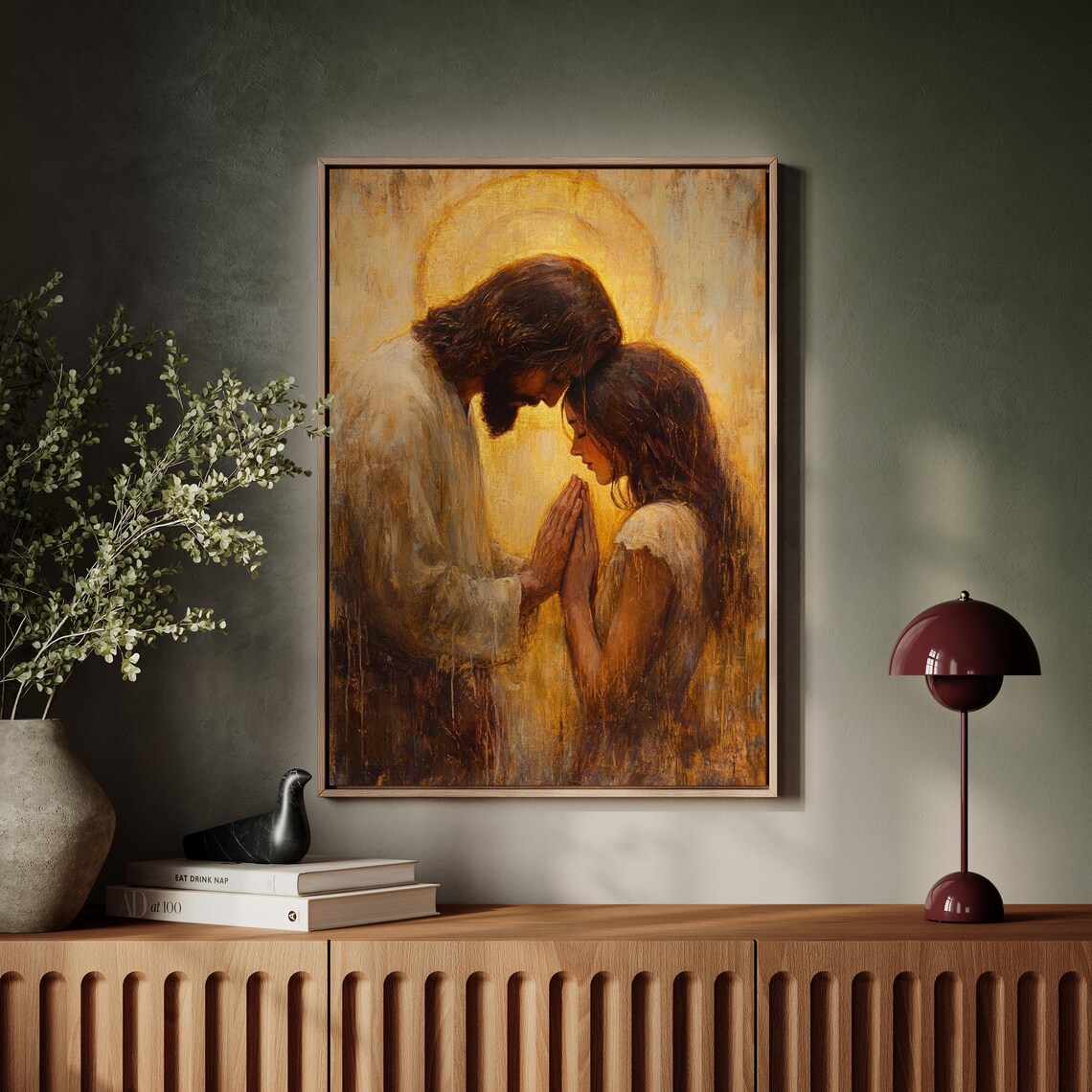 Jesus Praying With A Woman Intimate Golden Christian Art Poster - Image 4