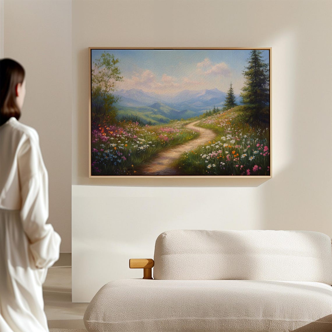 Wildflower Path Winding Through Hills Toward Blue Mountains Wall Art - Image 5