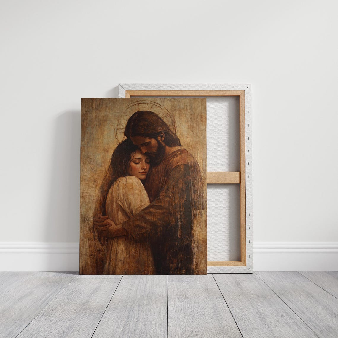 Jesus Embracing Woman Golden Halo Tender Faith Love Art Poster - Image 6