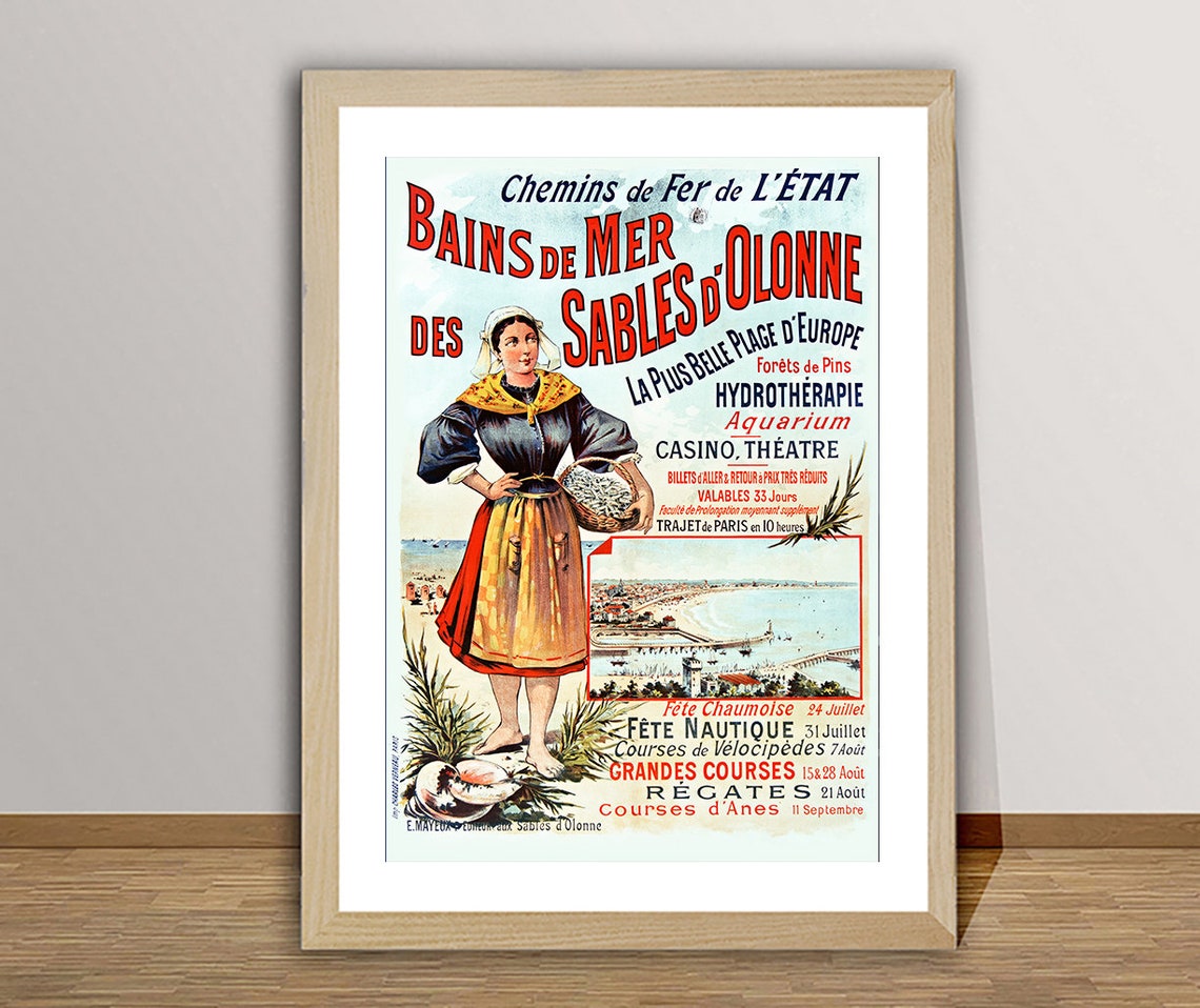 Bains de Mer Sables dOlonne French Railway Vintage Beach Poster
