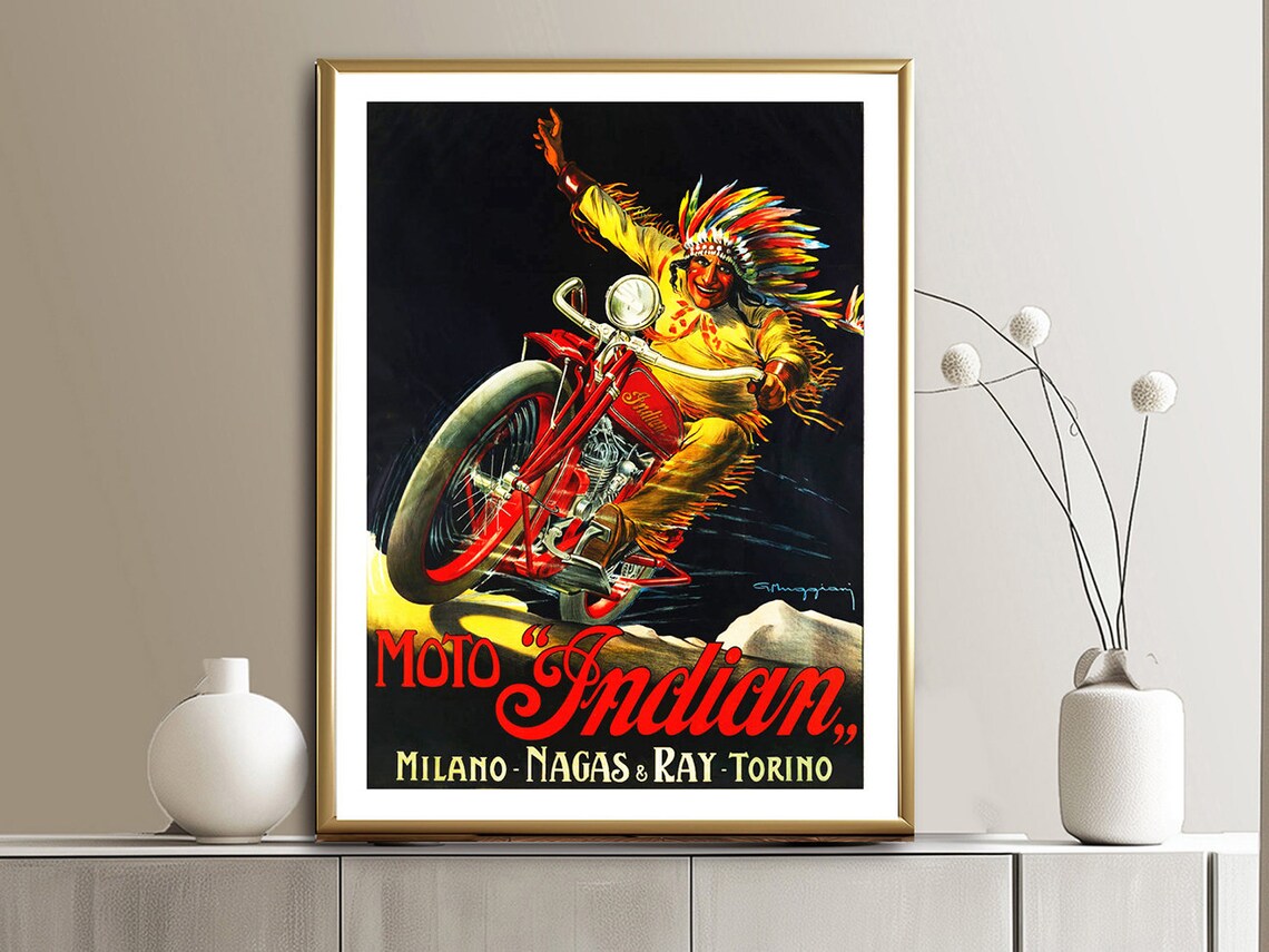Moto Indian Vintage Motorcycle Poster, Travel Poster - Image 2