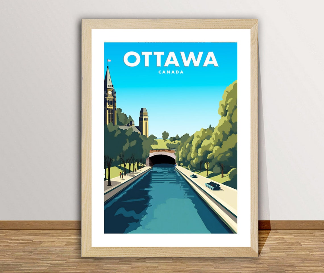 Ottawa Canada Rideau Canal Parliament Tower Vintage City Travel Poster - Image 3