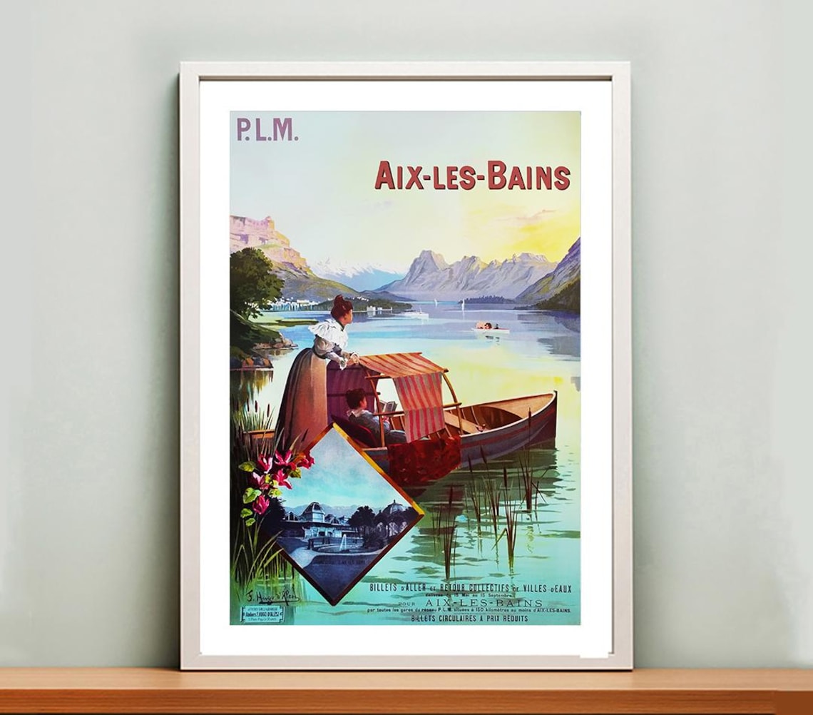 Aix Les Bains PLM Lake Boat Vintage French Spa Travel Art Poster