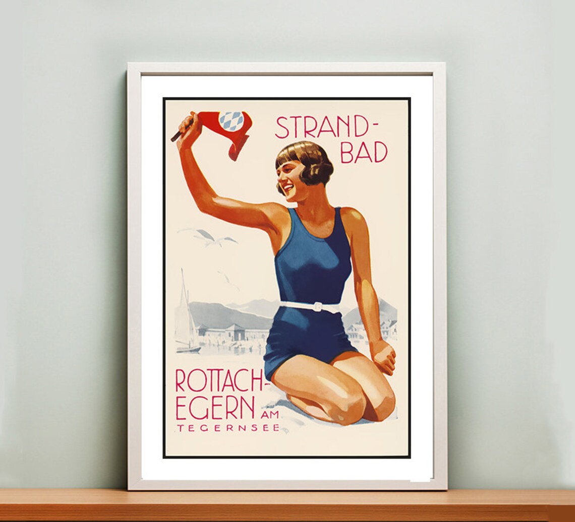 Strandbad Rottach-Egern Am Tegernsee Vintage Travel Poster