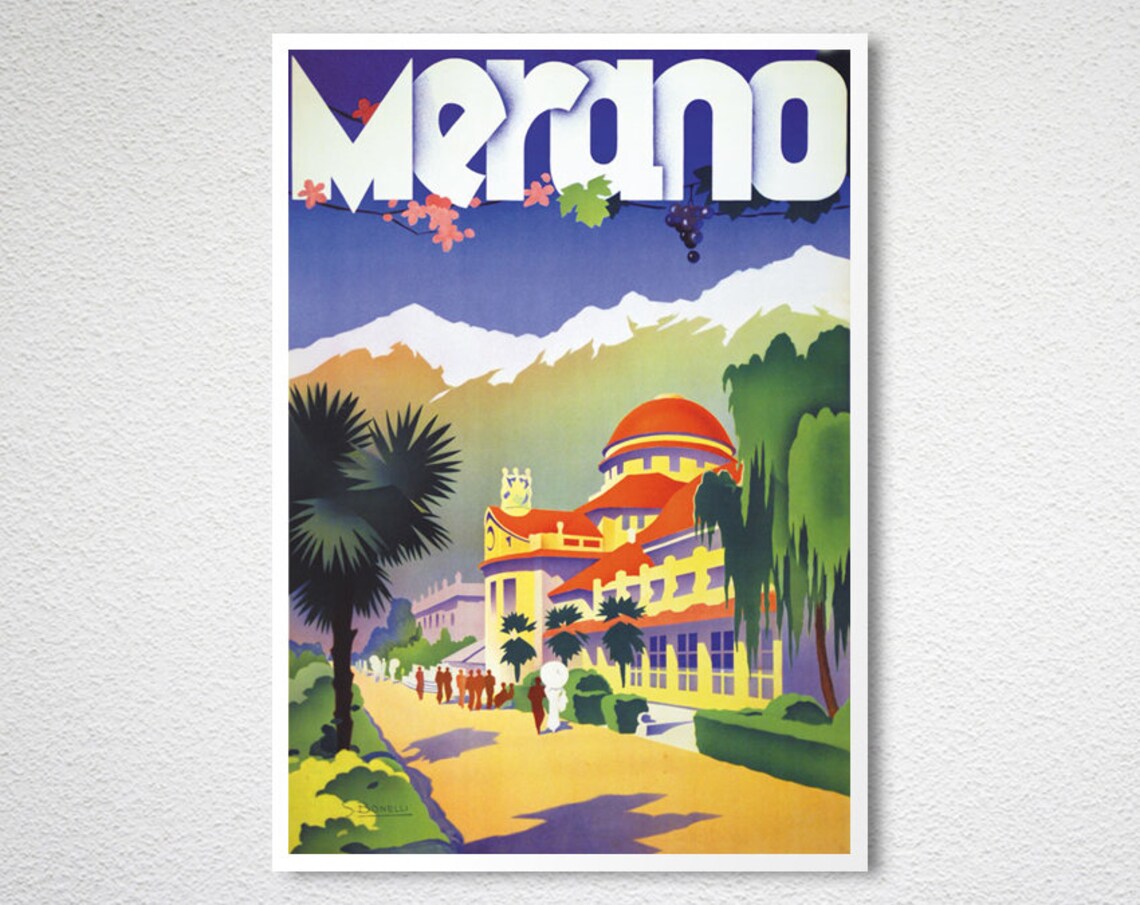 Merano Italy Spa Town Alpine Kurhaus Vintage Italian Travel Poster - Image 2