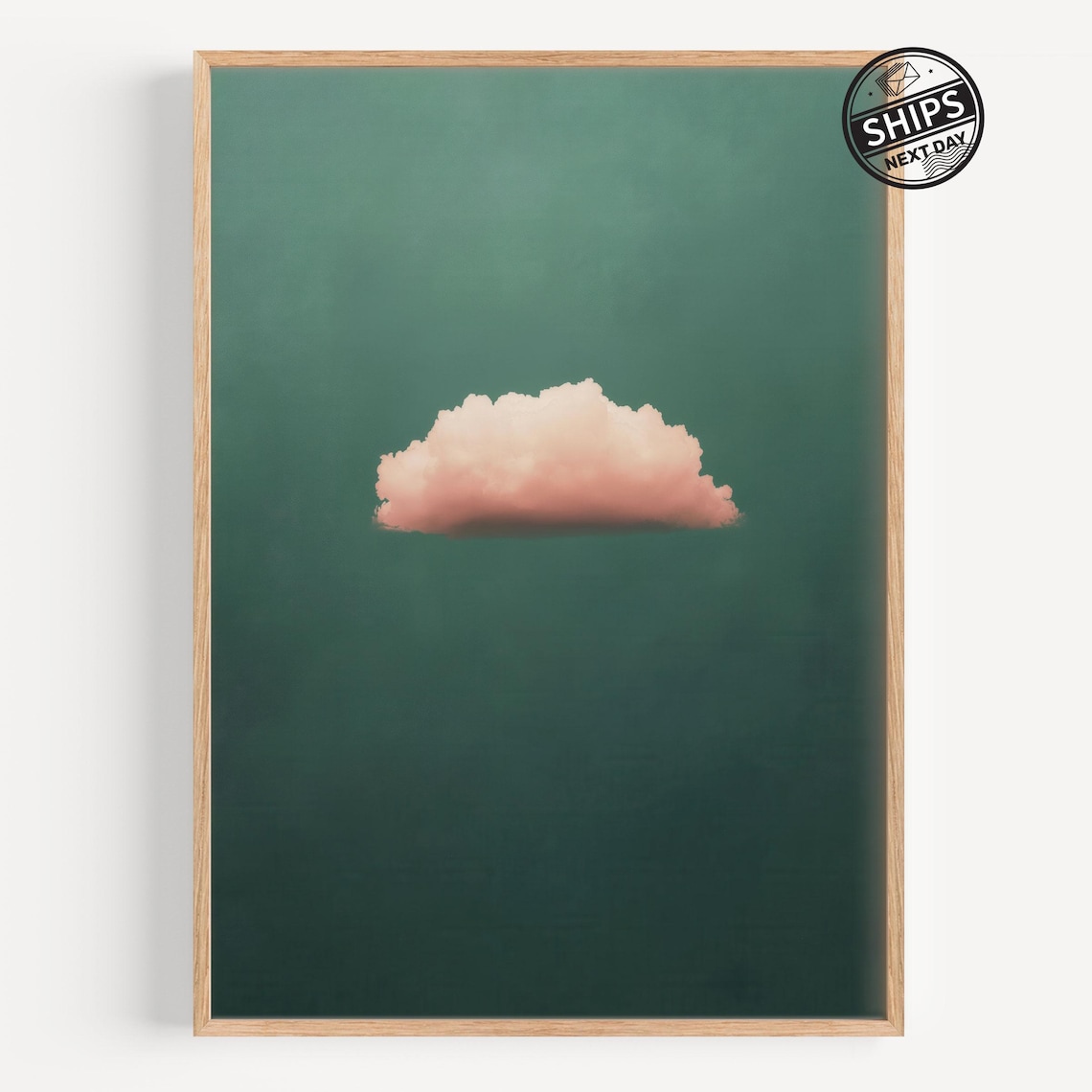 Pink Cloud Teal Background Minimalist Surreal Abstract Sky Art Poster