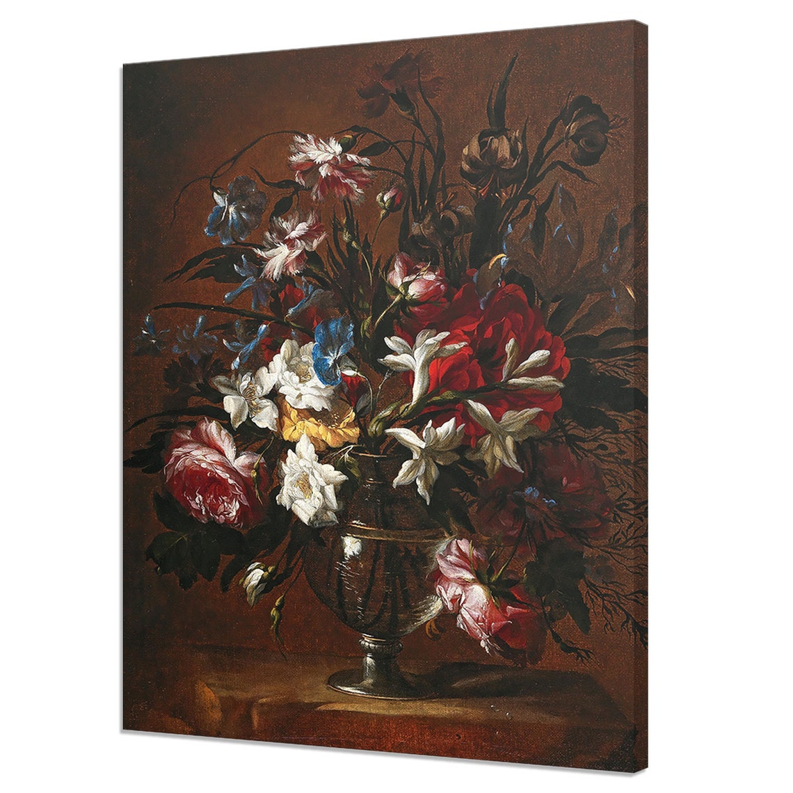 Bouquet Of Carnations Roses Lilies Flowers In A Vase Victorian Flowers Fine Art Vintage Oil Painting Print Antique Botanical Art