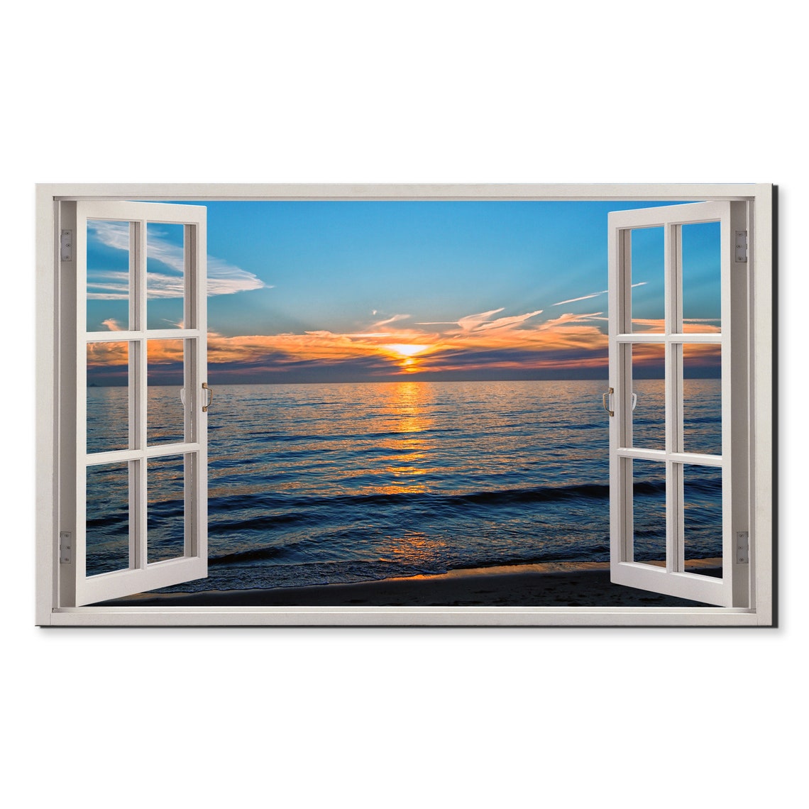 Ocean Sunset Over Blue Sea Golden Waves Tranquil Beach View Poster