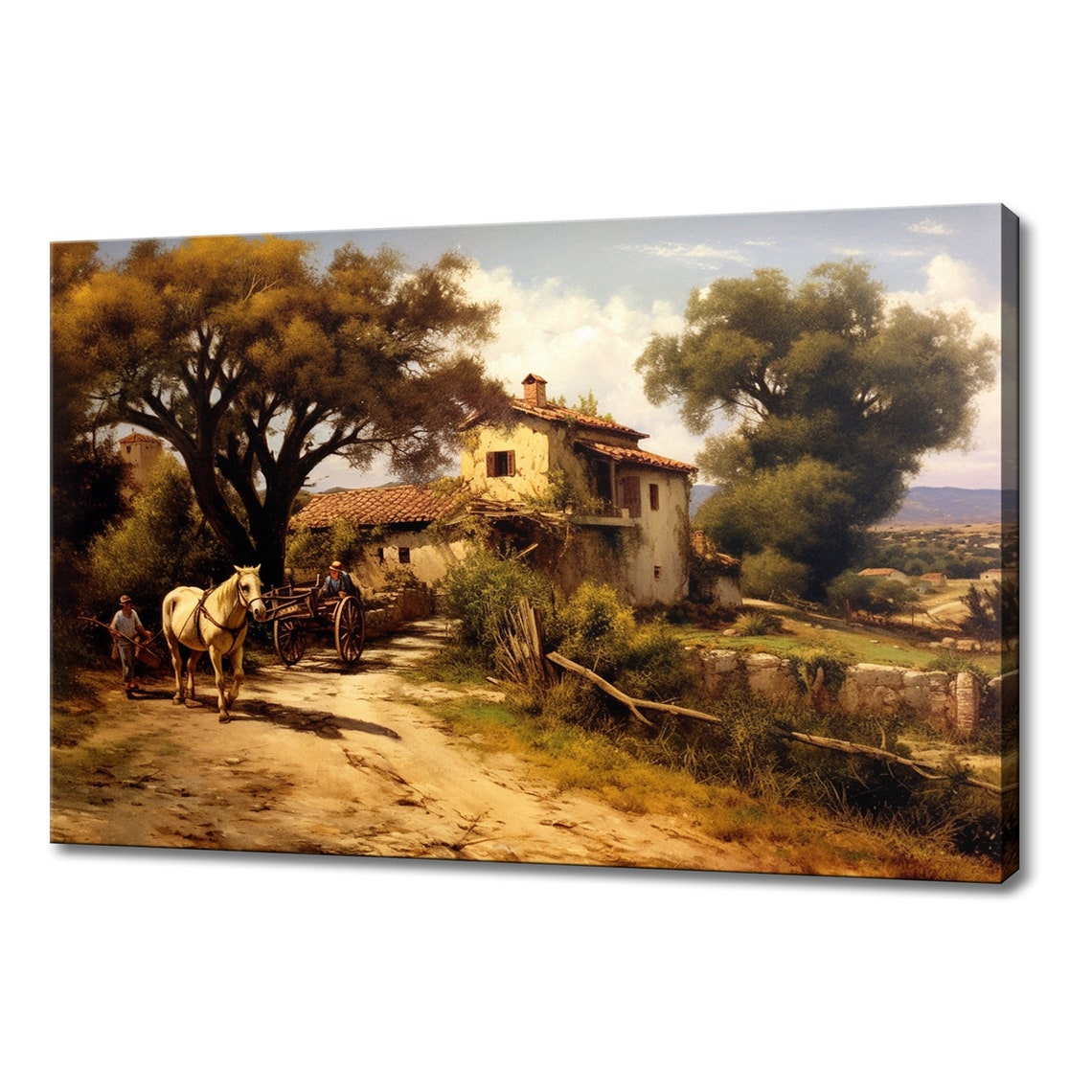 Rustic Farmhouse Horse Cart Country Road Vintage Mediterranean Poster