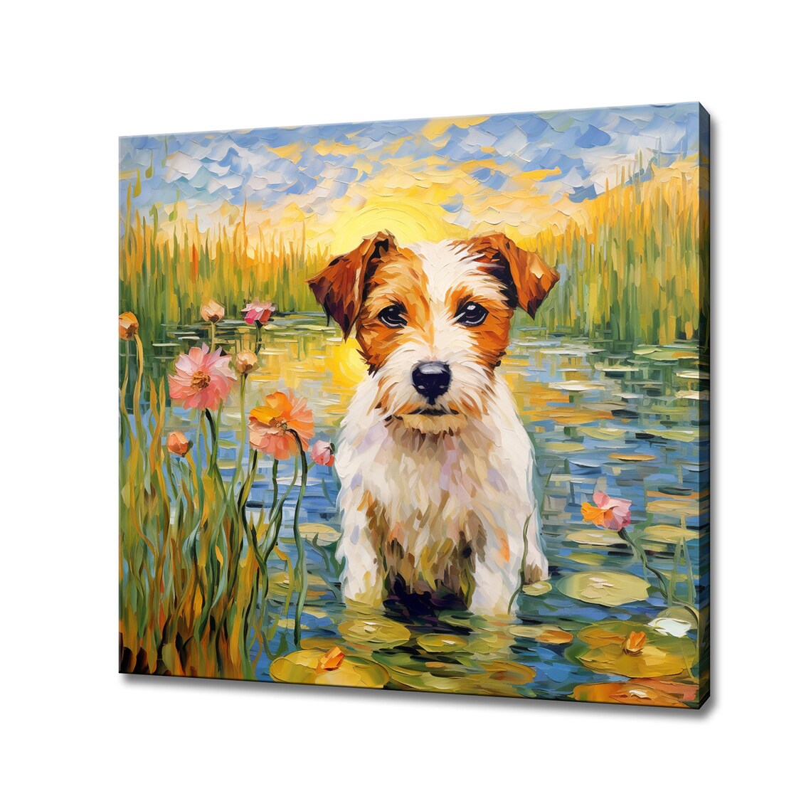 Jack Russell Terrier Sunset Reeds Water Lily Pond Colourful Dog Print