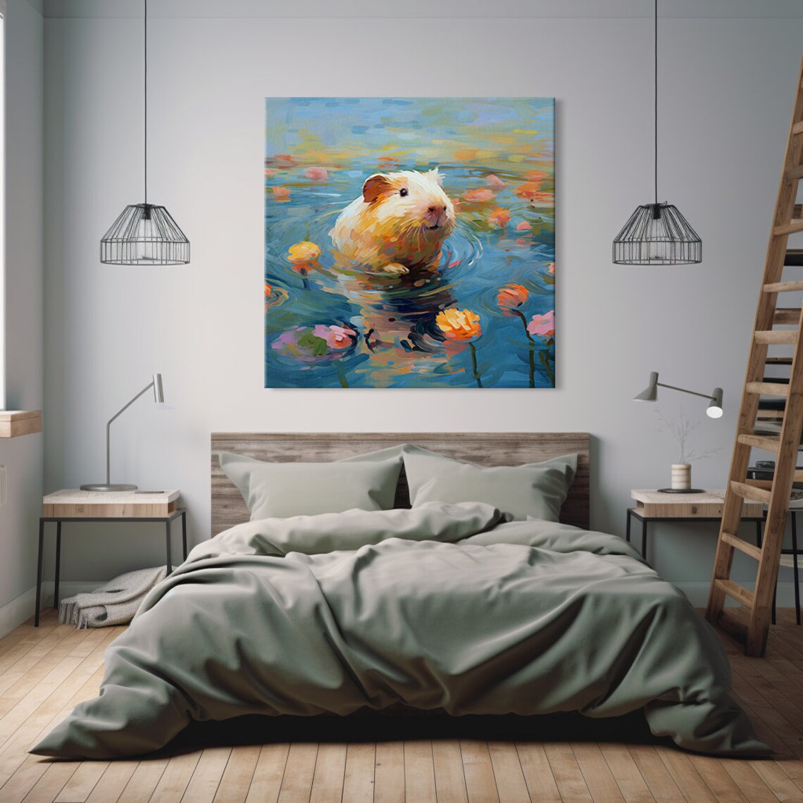 Guinea Pig in the Pond, Colorful Portrait Art Print - Image 2