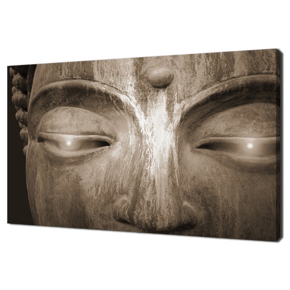 Stone Buddha Statue Face Brown Sepia Zen Modern Design Home Decor Print Wall Art Picture