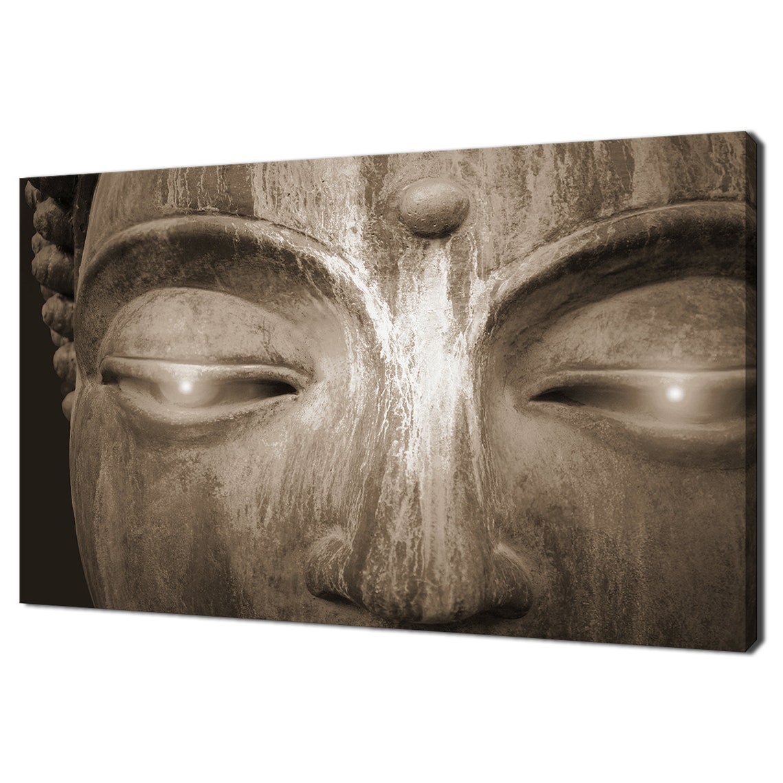 Stone Buddha Statue Face Brown Sepia Zen Modern Design Home Decor Print Wall Art Picture